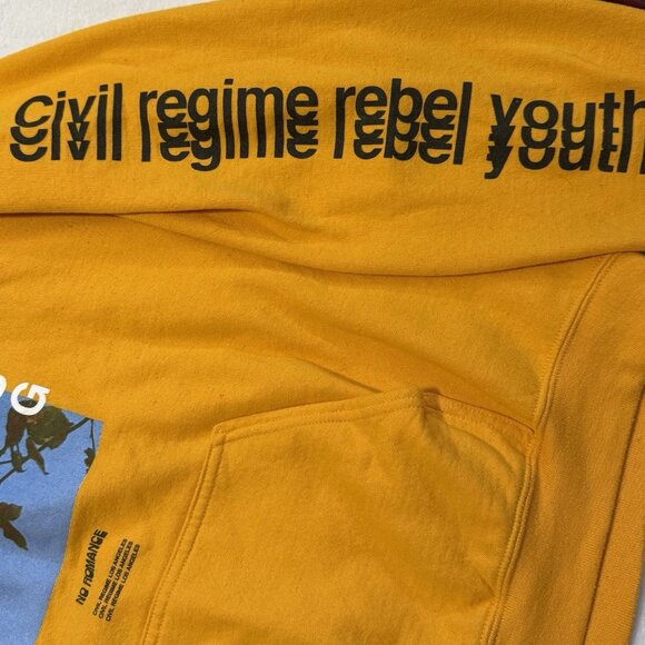 CIVIL REGIME Hoodie Mens Large Yellow Love is a Drug Rebel Youth Sweatshirt - Picture 4 of 5